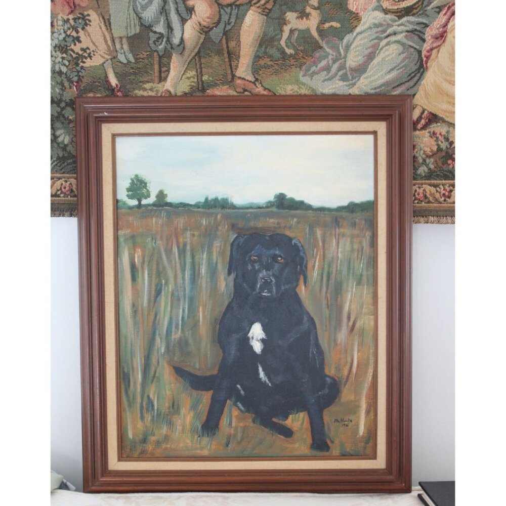 Original Vintage Dog Portrait Painting Signed Cottagecore Hunting Animal - Picture 4 of 11